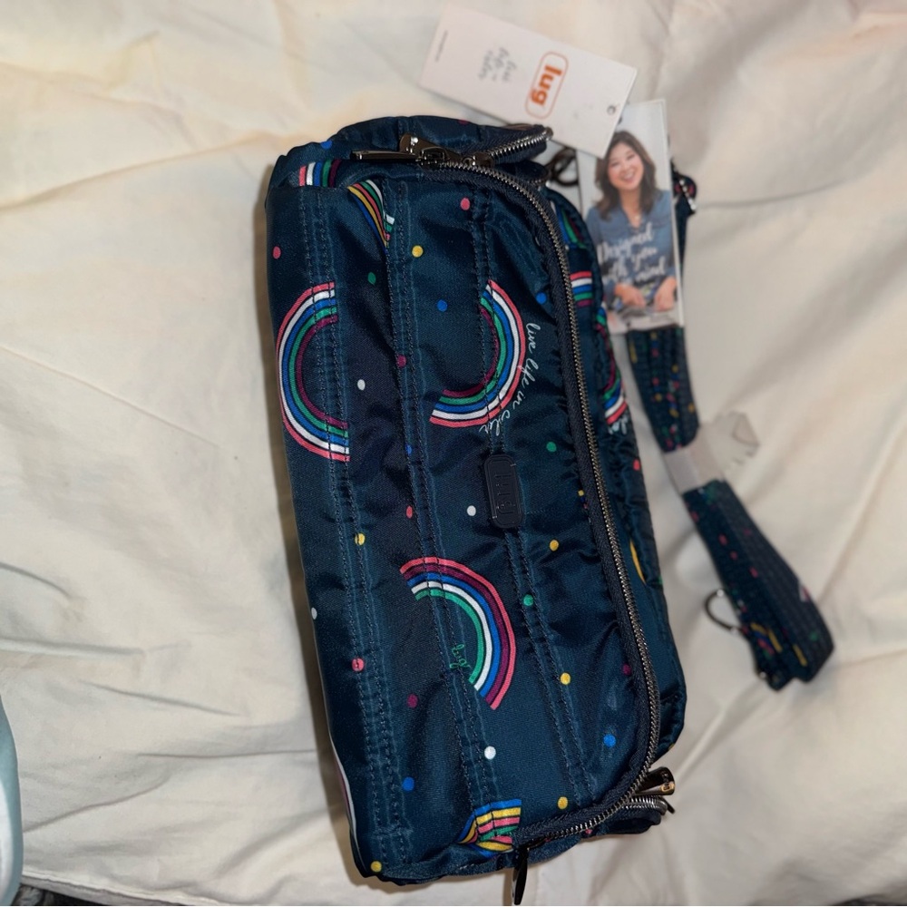 Brand New with Tags Lug Navy Rainbow Dotted Cosmetic Bag